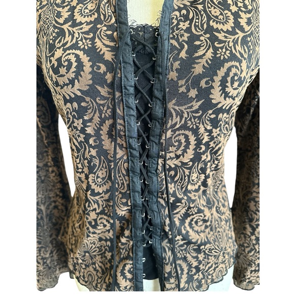 KISMET Vintage Y2K Lace-Up Gothic Boho Mesh Baroque Corset Style Top | Small - Picture 2 of 6